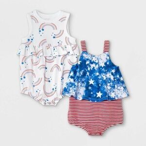 Baby Girls 2pk Rainbow Romper Cat & Jack Blue Newborn NEW